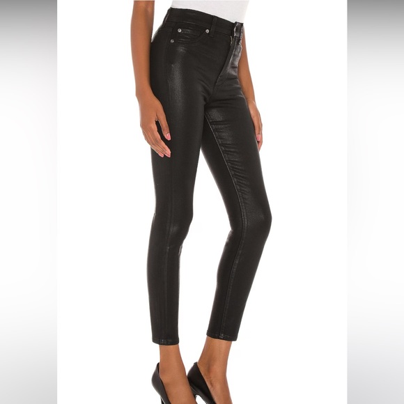 7 for all Mankind The High Waist Ankle Skinny Jeans in Black Coated Wax Size 31 - Picture 3 of 16